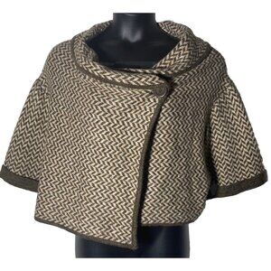 Sweaterworks Brown Herringbone Pattern Size XL Shawl Poncho Cropped Button
